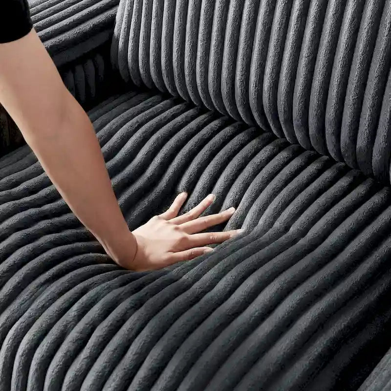 Dunkelgraues Zweisitzer-Sofa aus Stoff, 71, mit quadratischer Armlehne mit Stauraum und USB-Anschluss fürs Wohnzimmer