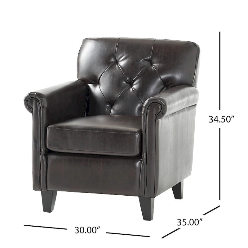 Gesteppter Clubsessel aus braunem Leder
