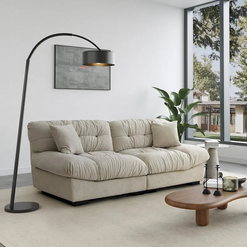 89 Modernes Ecksofa mit Armlehnen, Samtstoff, Sofa für das Wohnzimmer