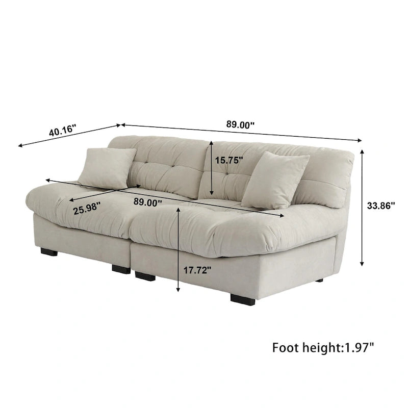 89 Modernes Ecksofa mit Armlehnen, Samtstoff, Sofa für das Wohnzimmer