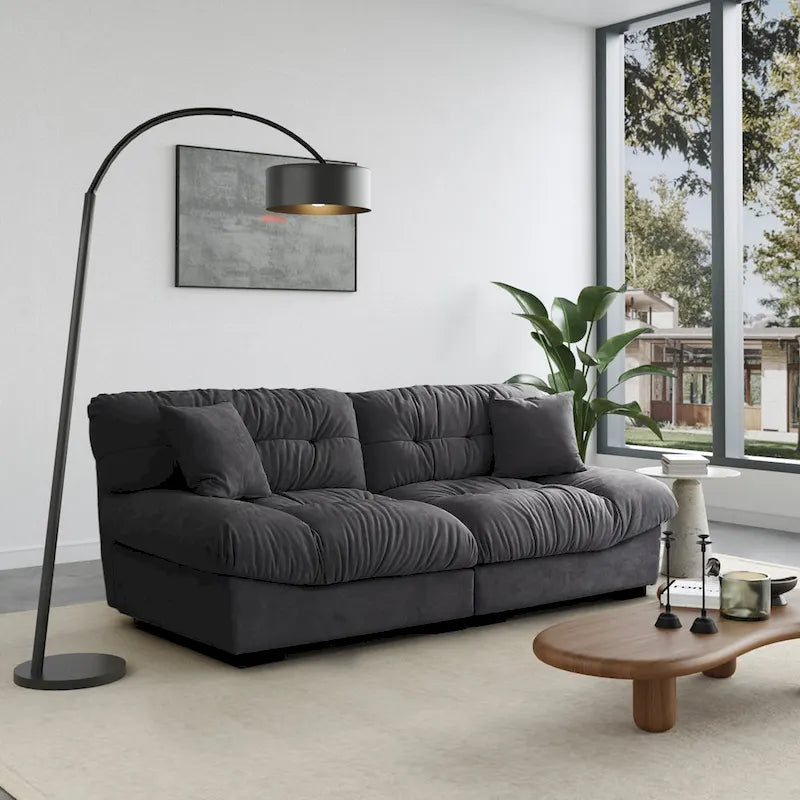 89 Modernes Ecksofa mit Armlehnen, Samtstoff, Sofa für das Wohnzimmer