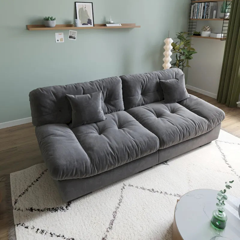 89 Modernes Ecksofa mit Armlehnen, Samtstoff, Sofa für das Wohnzimmer