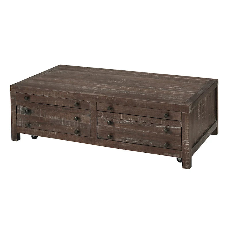 Table basse en bois massif sur roulettes