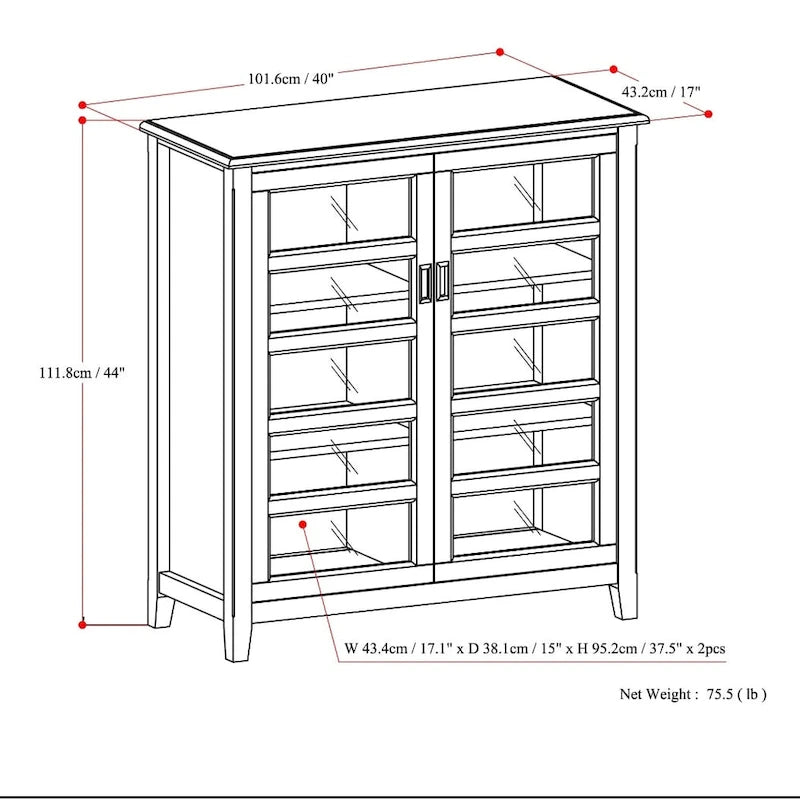 Armoire de rangement de transition en bois massif, largeur de 40 pouces, brun acajou - 40w x 16.9d x 44h