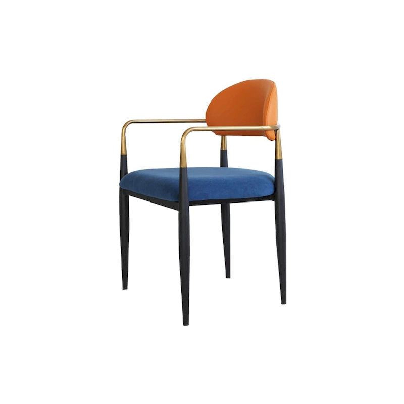 Chaises de salle à manger modernes avec accents en velours, fauteuils avec dossier à poignée en similicuir PU et pieds en métal