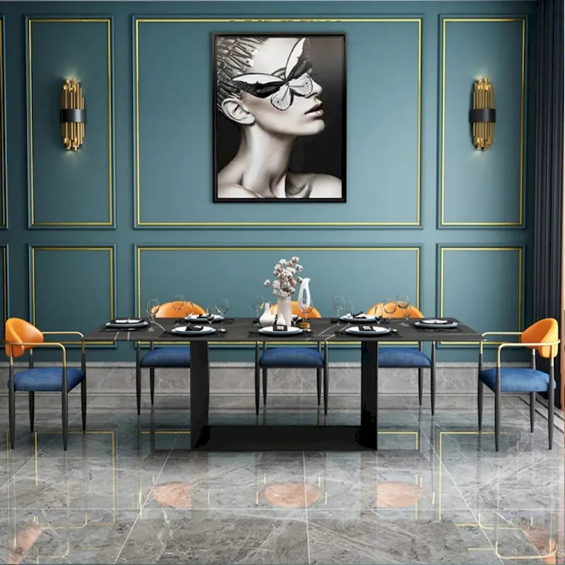 Chaises de salle à manger modernes avec accents en velours, fauteuils avec dossier à poignée en similicuir PU et pieds en métal