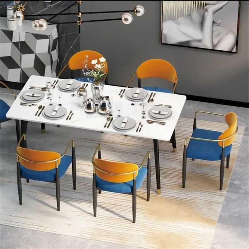 Chaises de salle à manger modernes avec accents en velours, fauteuils avec dossier à poignée en similicuir PU et pieds en métal