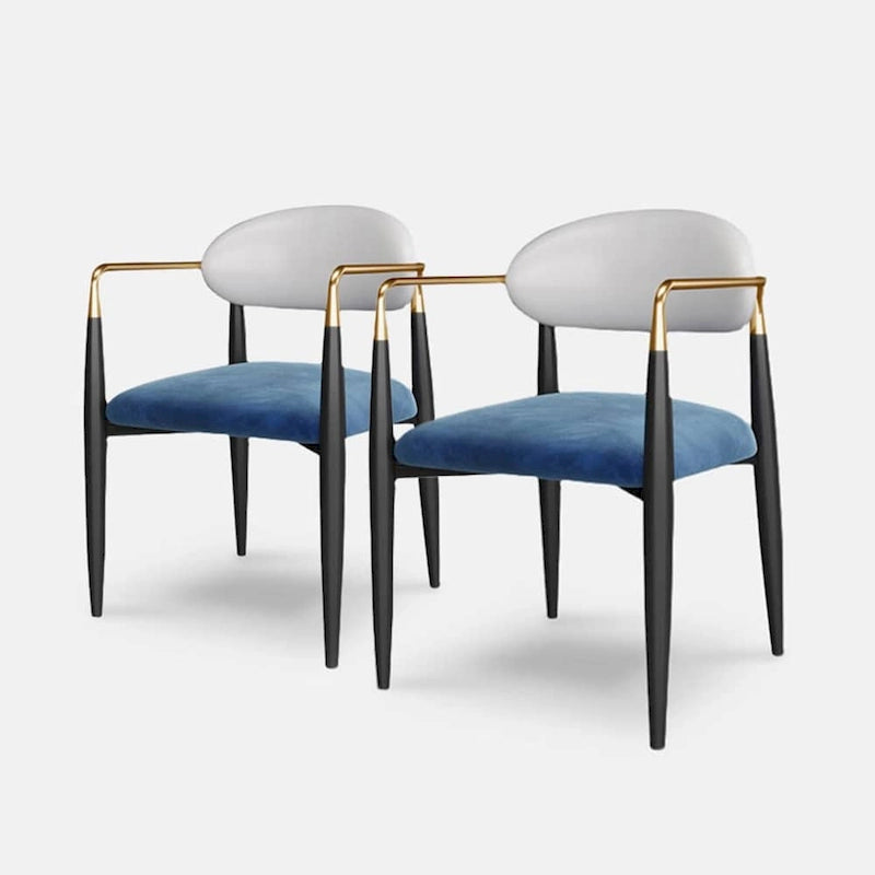 Chaises de salle à manger modernes avec accents en velours, fauteuils avec dossier à poignée en similicuir PU et pieds en métal