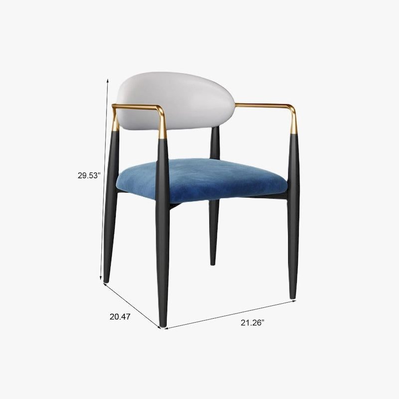 Chaises de salle à manger modernes avec accents en velours, fauteuils avec dossier à poignée en similicuir PU et pieds en métal