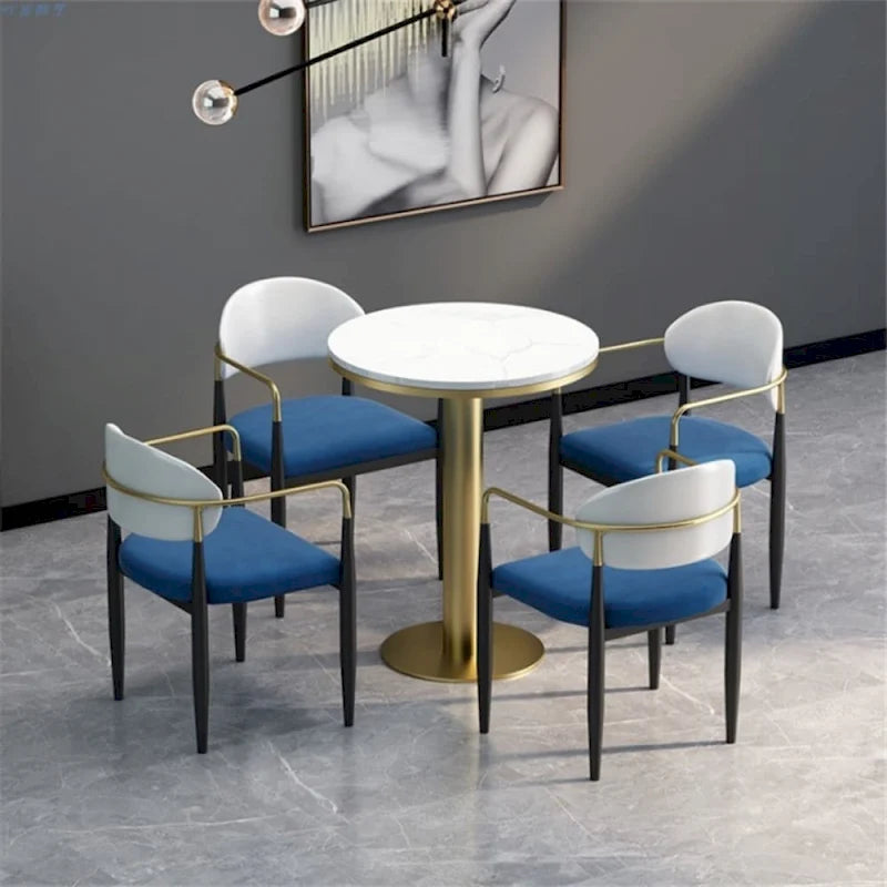 Chaises de salle à manger modernes avec accents en velours, fauteuils avec dossier à poignée en similicuir PU et pieds en métal