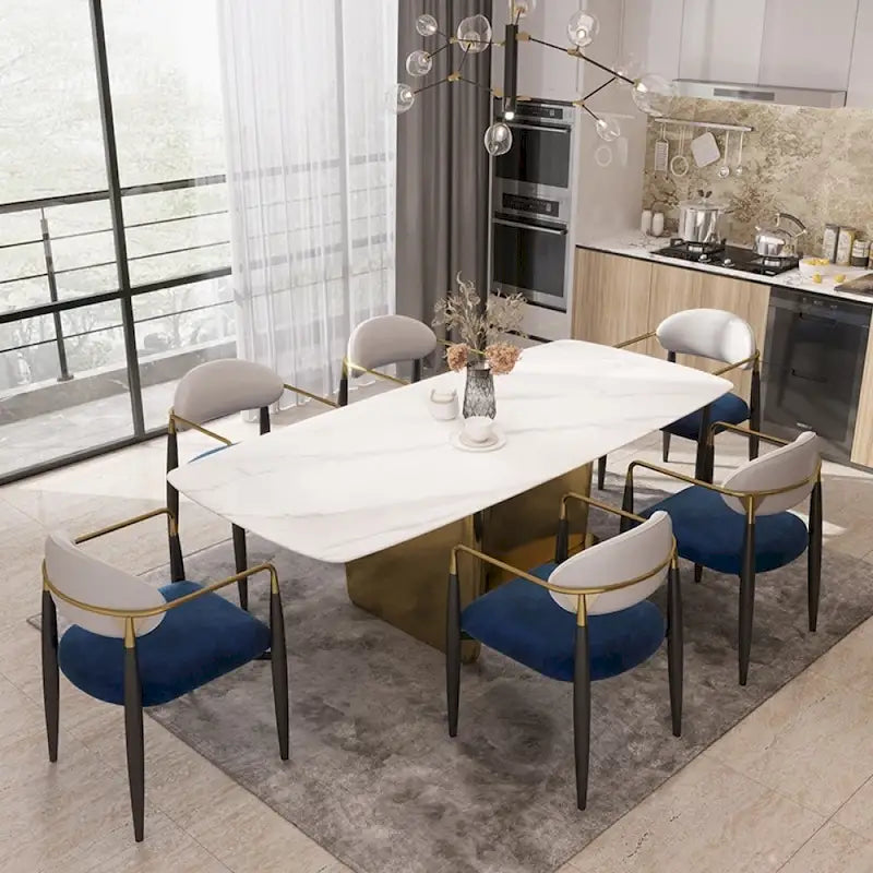 Chaises de salle à manger modernes avec accents en velours, fauteuils avec dossier à poignée en similicuir PU et pieds en métal