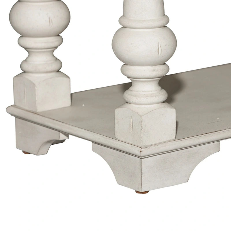 Mesa auxiliar de sofá en blanco antiguo, con detalles de madera cepillada en tono tabaco