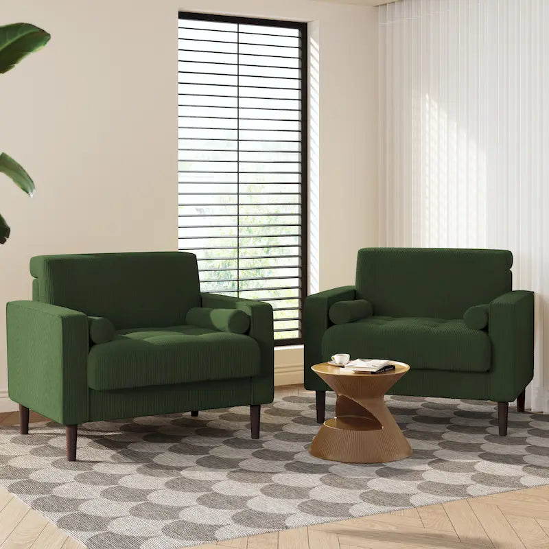 2er-Pack moderner Cord-Sessel mit breiten Armlehnen und Nackenkissen