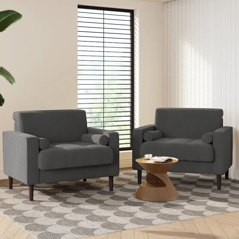 2er-Pack moderner Cord-Sessel mit breiten Armlehnen und Nackenkissen