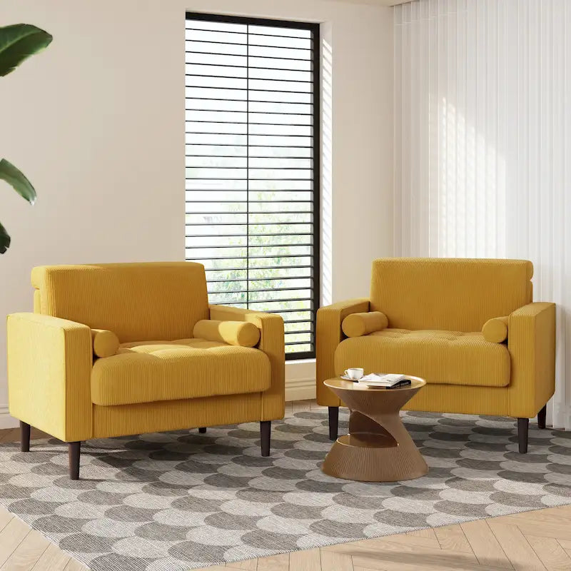 2er-Pack moderner Cord-Sessel mit breiten Armlehnen und Nackenkissen