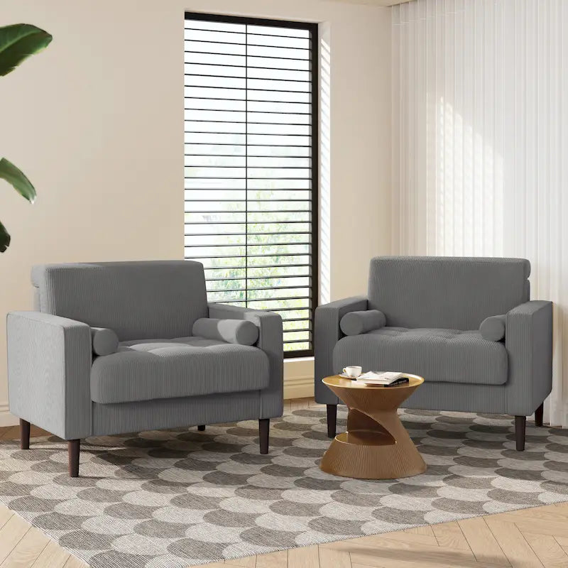 2er-Pack moderner Cord-Sessel mit breiten Armlehnen und Nackenkissen