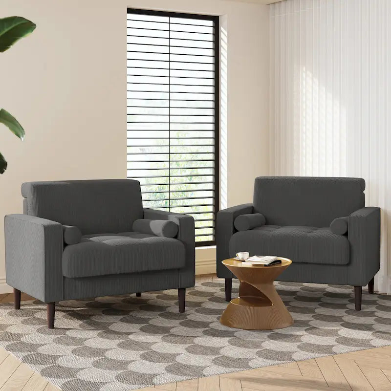 2er-Pack moderner Cord-Sessel mit breiten Armlehnen und Nackenkissen