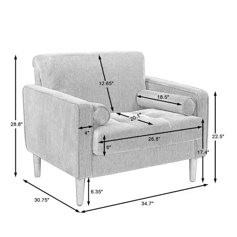 2er-Pack moderner Cord-Sessel mit breiten Armlehnen und Nackenkissen