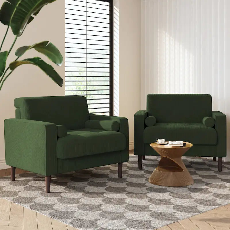 2er-Pack moderner Cord-Sessel mit breiten Armlehnen und Nackenkissen