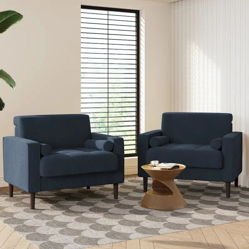 2er-Pack moderner Cord-Sessel mit breiten Armlehnen und Nackenkissen