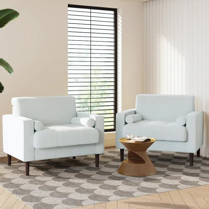 2er-Pack moderner Cord-Sessel mit breiten Armlehnen und Nackenkissen