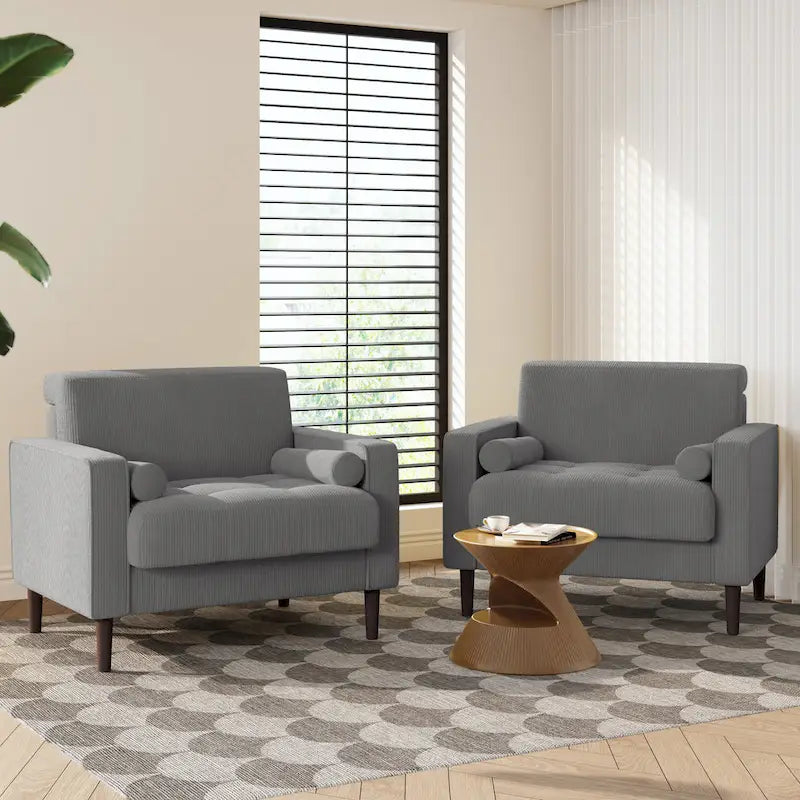2er-Pack moderner Cord-Sessel mit breiten Armlehnen und Nackenkissen