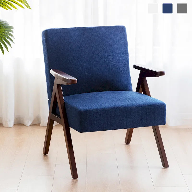 Polster-Akzentstuhl im Mid-Century-Modern-Stil in Grau/Blau/Weiß für Wohnzimmer und Schlafzimmer