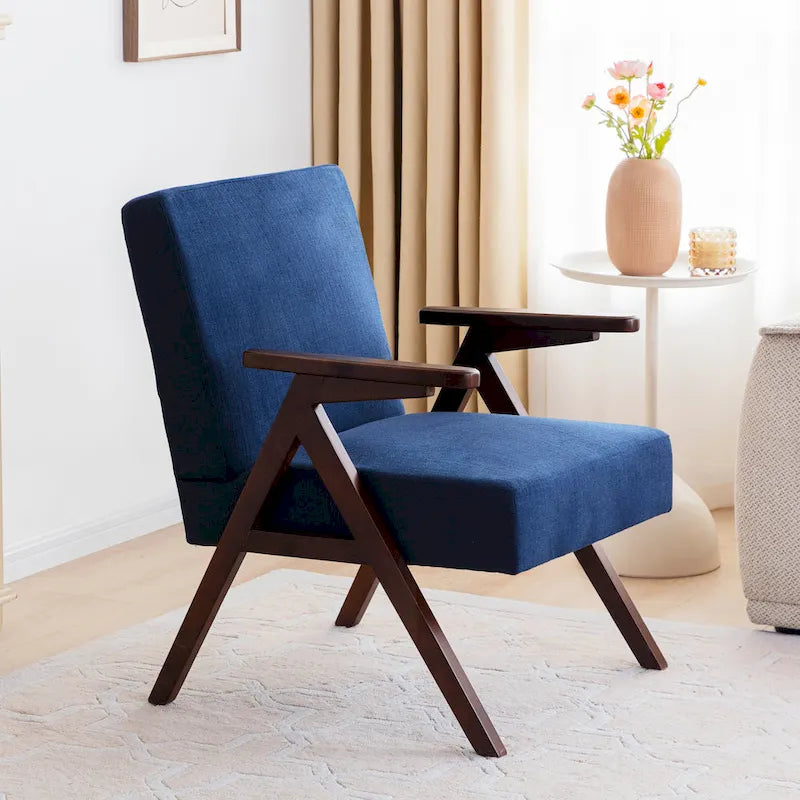 Polster-Akzentstuhl im Mid-Century-Modern-Stil in Grau/Blau/Weiß für Wohnzimmer und Schlafzimmer