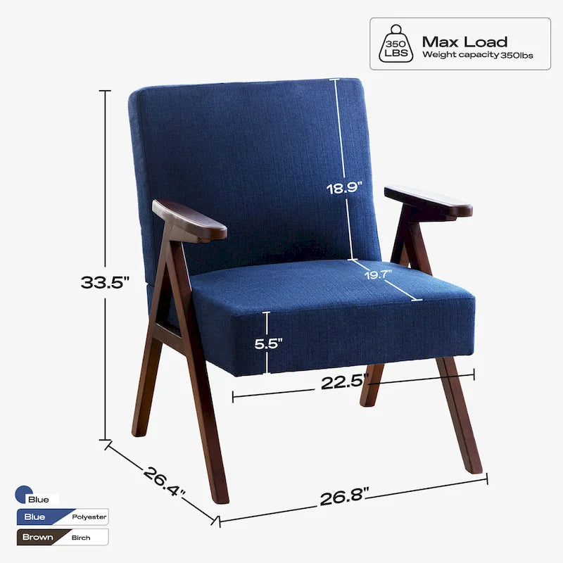 Polster-Akzentstuhl im Mid-Century-Modern-Stil in Grau/Blau/Weiß für Wohnzimmer und Schlafzimmer