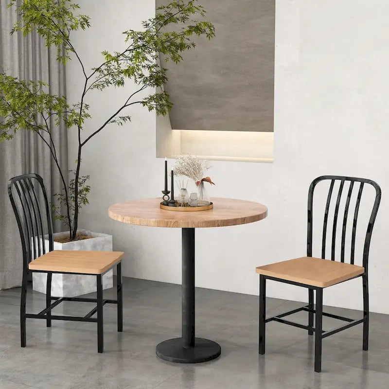 Esszimmerstuhl ohne Armlehnen mit Sprossenlehne, 2er-Set, ergonomischer Sitz, Schwarz - 22 x 18 x 37