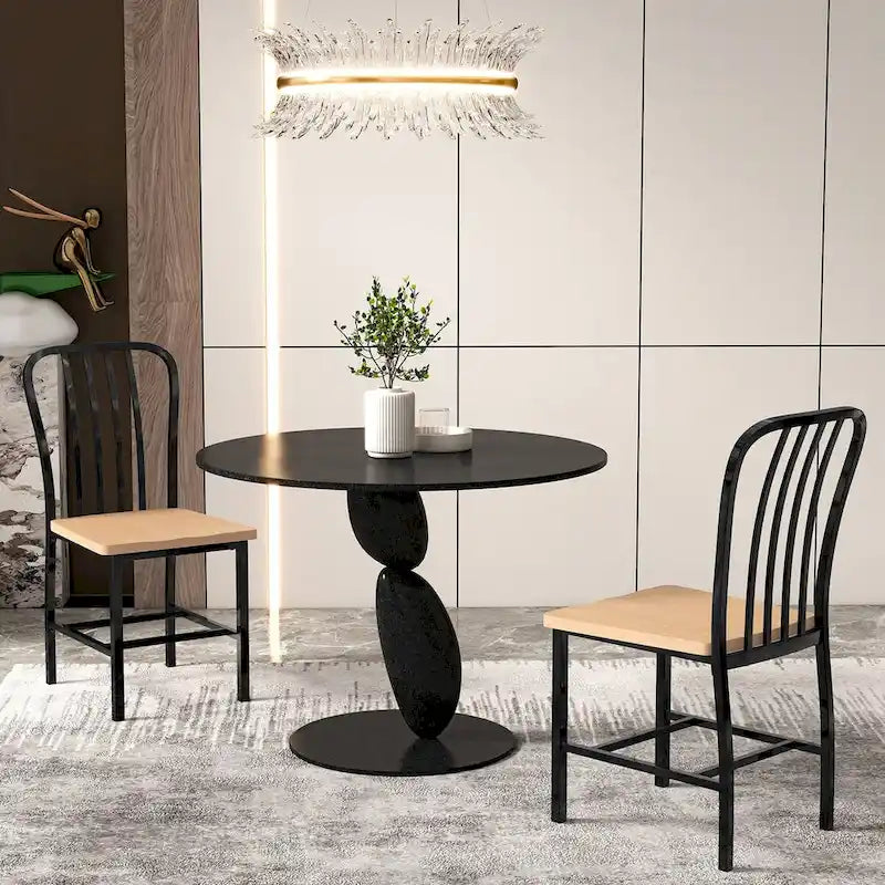 Esszimmerstuhl ohne Armlehnen mit Sprossenlehne, 2er-Set, ergonomischer Sitz, Schwarz - 22 x 18 x 37