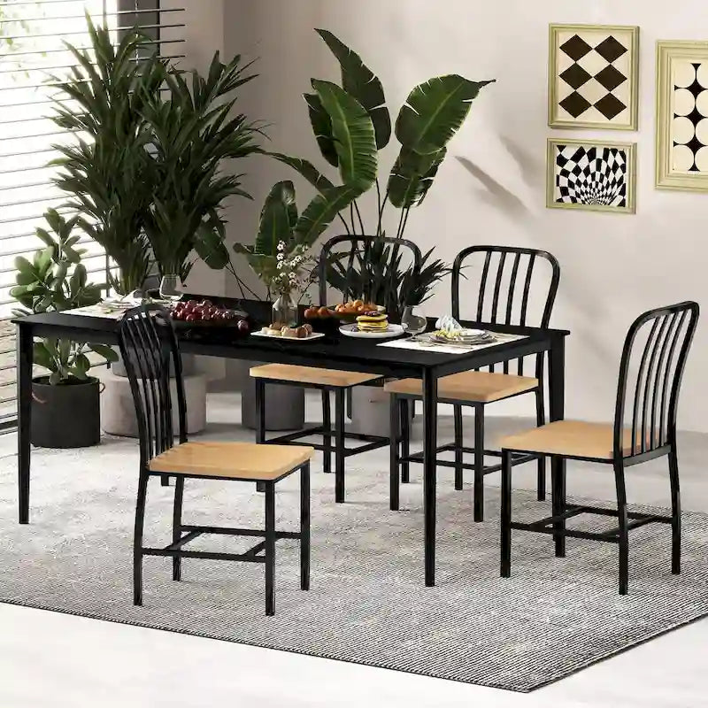 Esszimmerstuhl ohne Armlehnen mit Sprossenlehne, 2er-Set, ergonomischer Sitz, Schwarz - 22 x 18 x 37