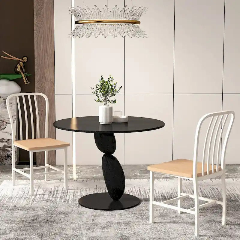Esszimmerstuhl ohne Armlehnen mit Sprossenlehne, 2er-Set, ergonomischer Sitz, Schwarz - 22 x 18 x 37