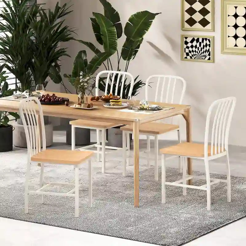 Esszimmerstuhl ohne Armlehnen mit Sprossenlehne, 2er-Set, ergonomischer Sitz, Schwarz - 22 x 18 x 37