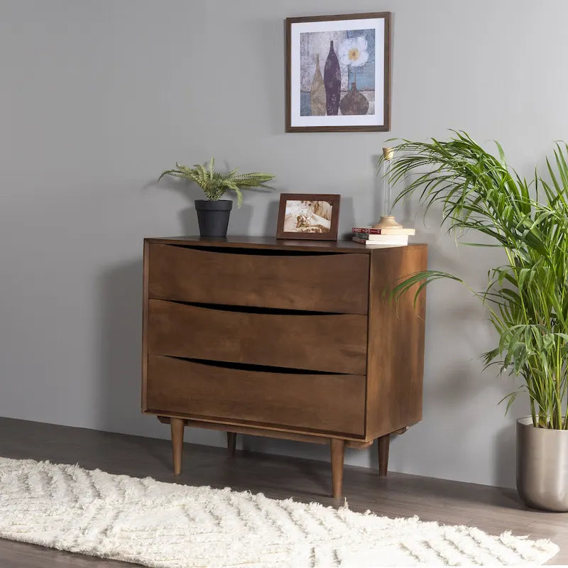 Cómoda de madera maciza con tres cajones