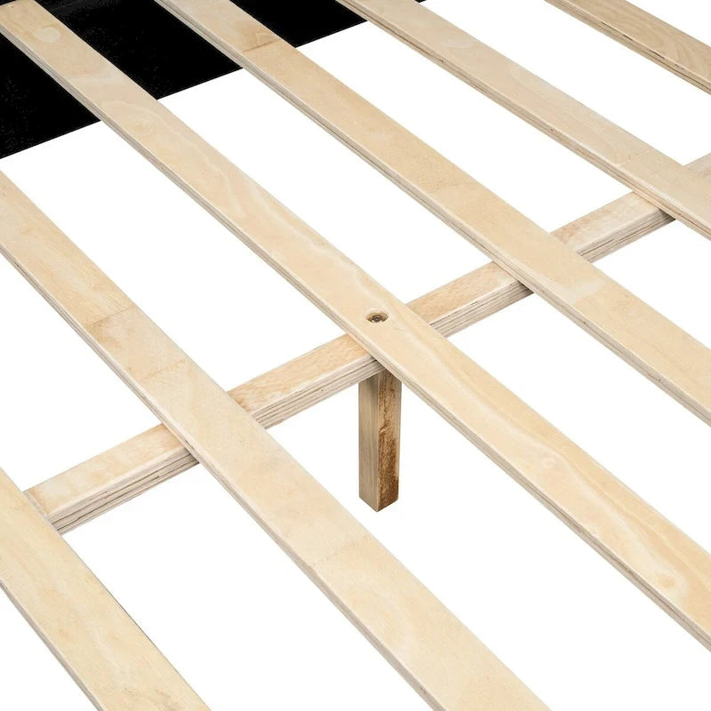 Lit plateforme pleine grandeur rembourré de similicuir PU avec bandes métalliques