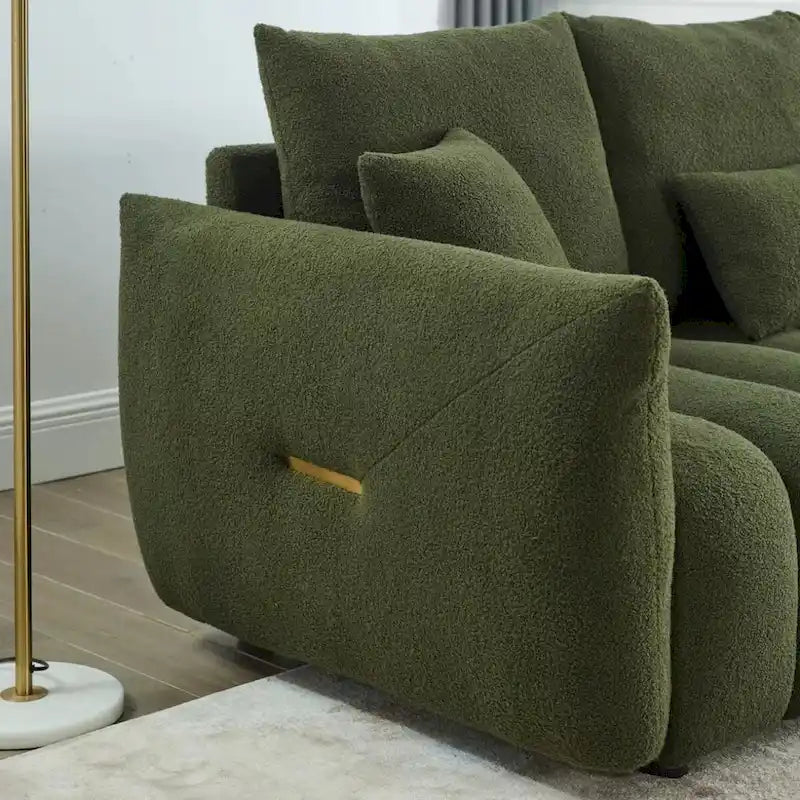 Sofa mit Teddy-Stoffbezug, 3 Kissen und Massivholzrahmen