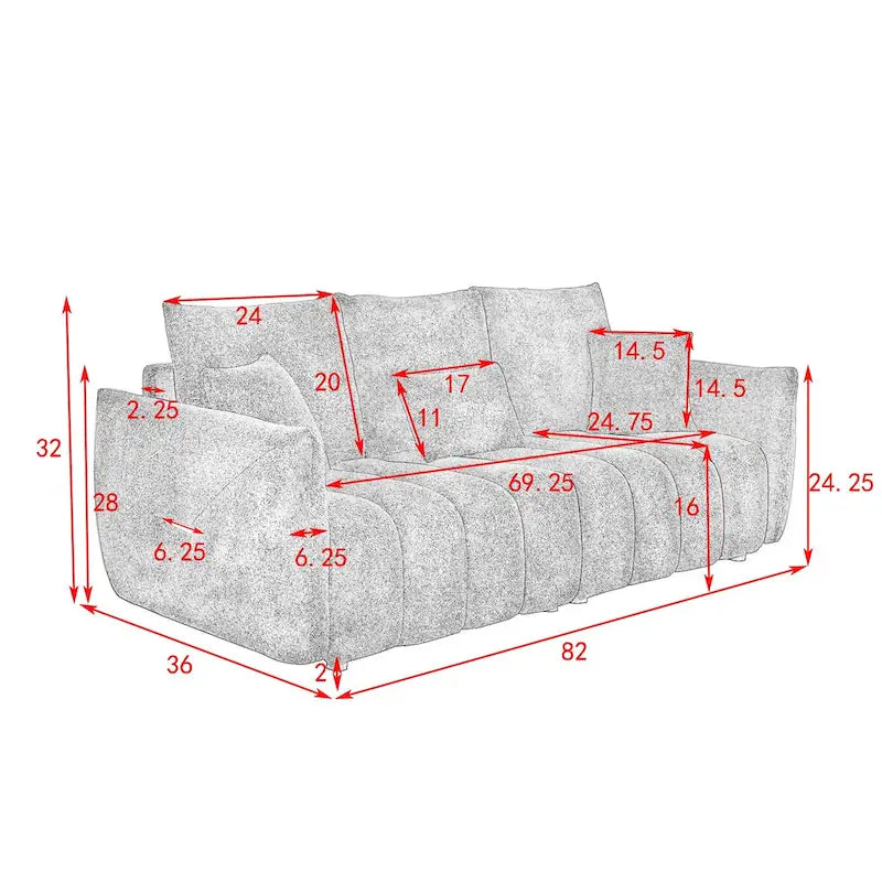 Sofa mit Teddy-Stoffbezug, 3 Kissen und Massivholzrahmen