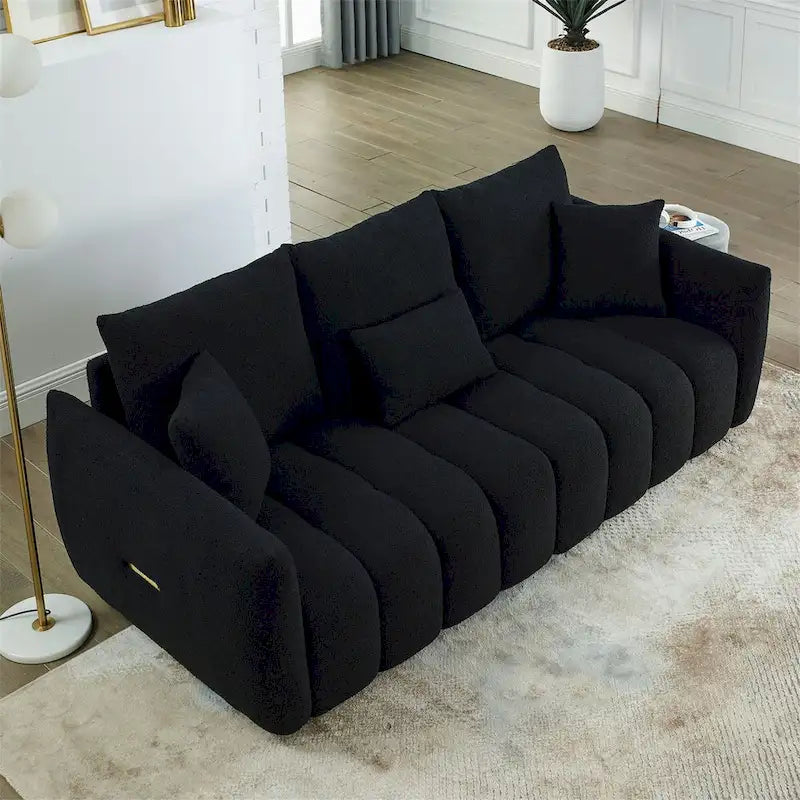 Sofa mit Teddy-Stoffbezug, 3 Kissen und Massivholzrahmen