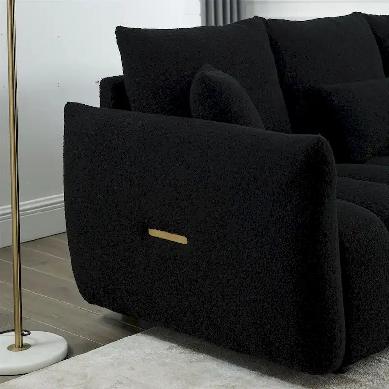 Sofa mit Teddy-Stoffbezug, 3 Kissen und Massivholzrahmen