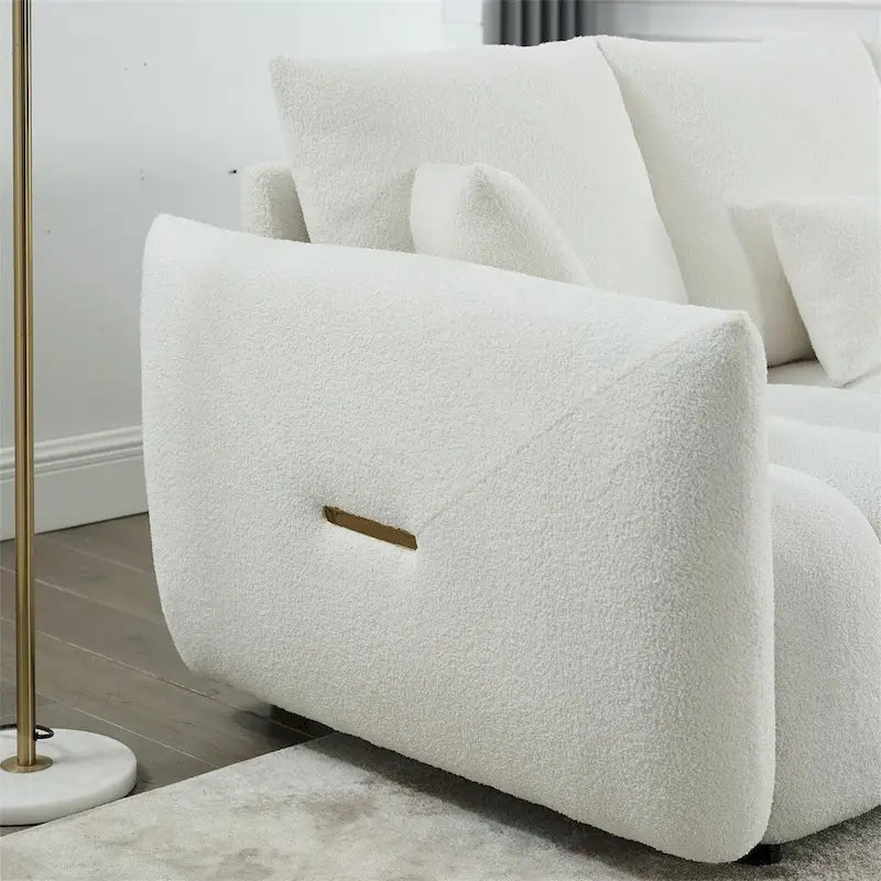 Sofa mit Teddy-Stoffbezug, 3 Kissen und Massivholzrahmen