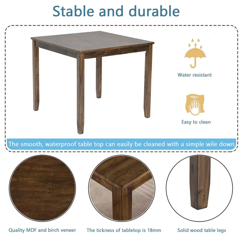 Quadratischer Esstisch aus Holz, Küchentisch für kleine Räume, Esstisch für 4 Personen
