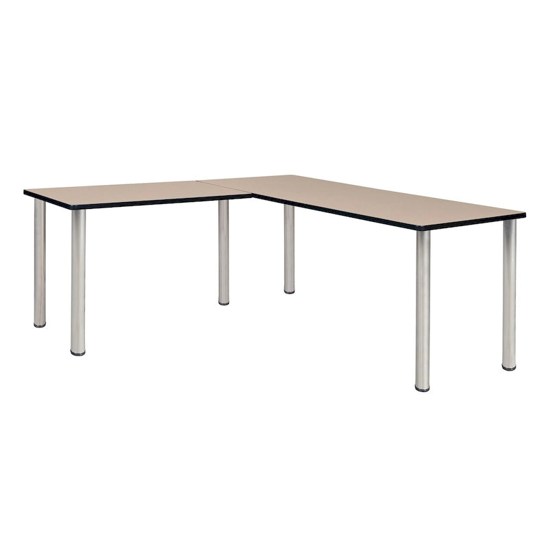 L-förmiger Schreibtisch, 66, mit 42er-Seitenstück, beige/schwarz