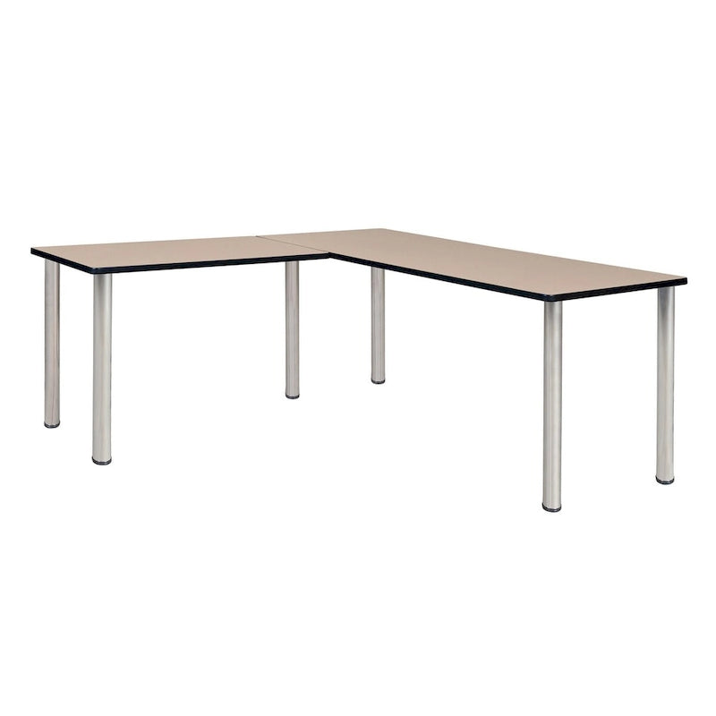 L-förmiger Schreibtisch, 66, mit 42er-Seitenstück, beige/schwarz