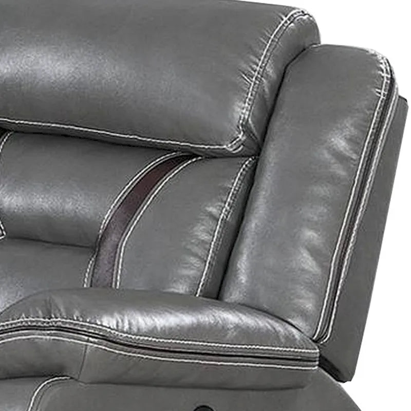 Elektrisch verstellbares Sofa aus Kunstleder mit Kontrastnähten, grau
