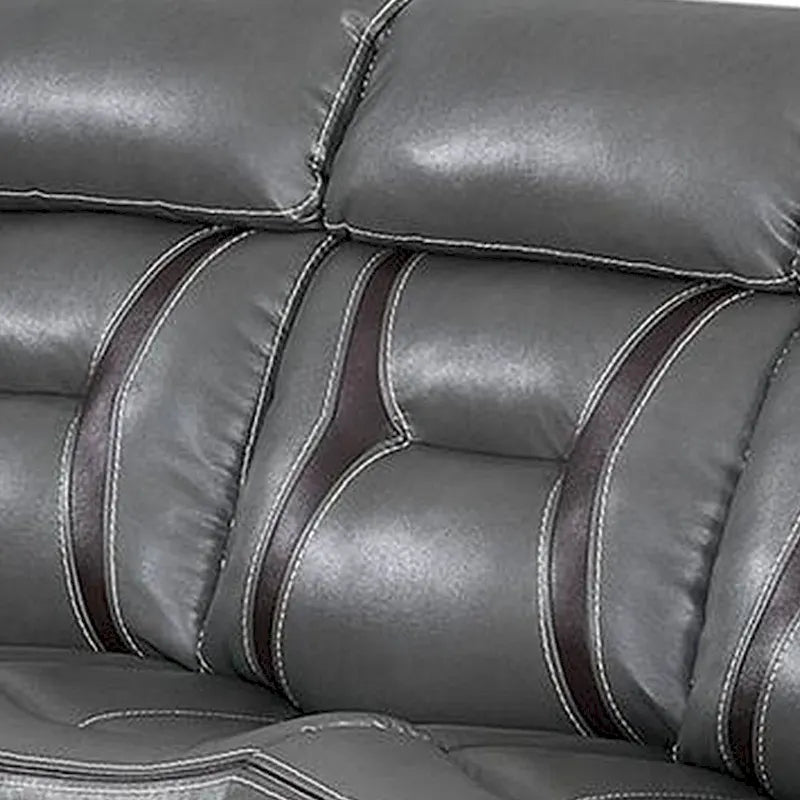Elektrisch verstellbares Sofa aus Kunstleder mit Kontrastnähten, grau