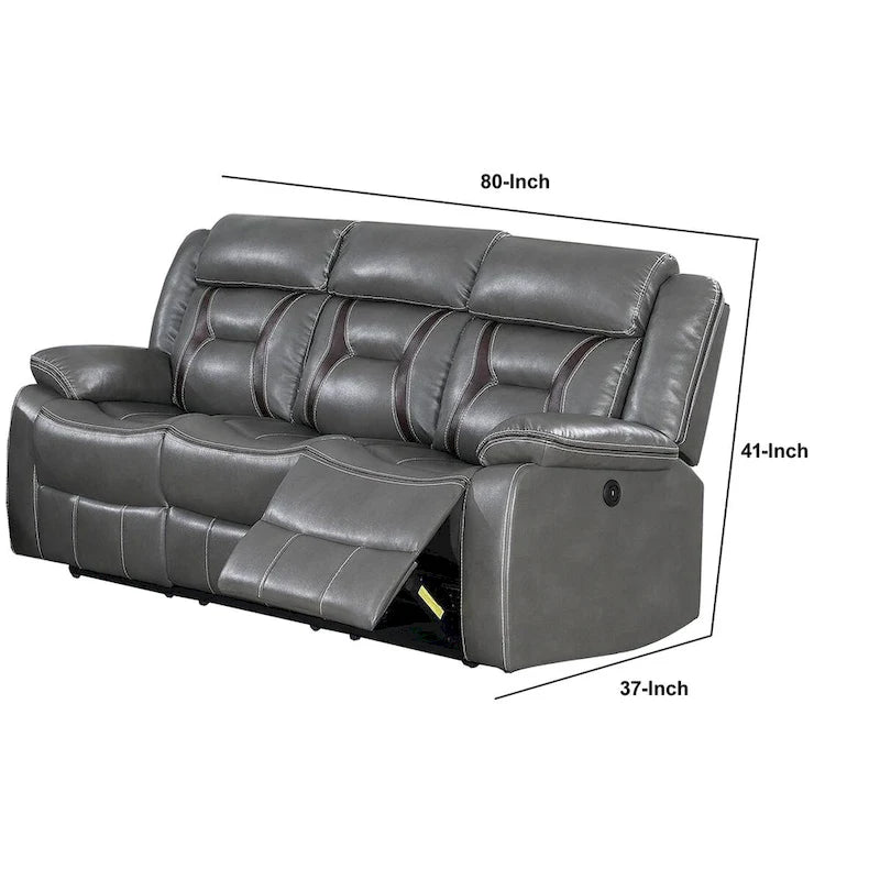 Elektrisch verstellbares Sofa aus Kunstleder mit Kontrastnähten, grau