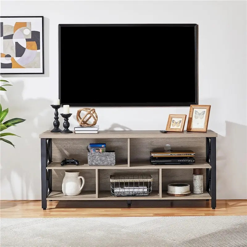 TV-Ständer im Industriestil, 65 Zoll, mit 5 Schränken für Fernseher