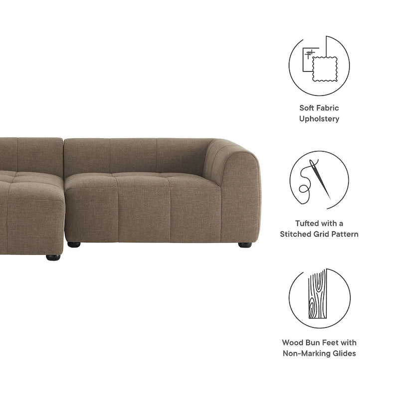 Canapé modulable en tissu rembourré avec méridienne à gauche