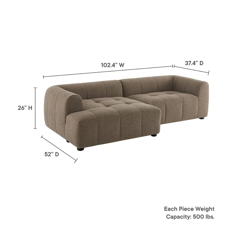 Canapé modulable en tissu rembourré avec méridienne à gauche